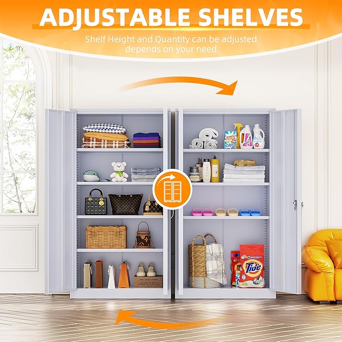 INTERGREAT Tall Metal Storage Cabinet Locking Steel with 4 Adjustable Shelves,72" Lockable Cabinets Lock 2 Doors for Office Garage Supply Home (Cement Gray)-DeskLoop Office