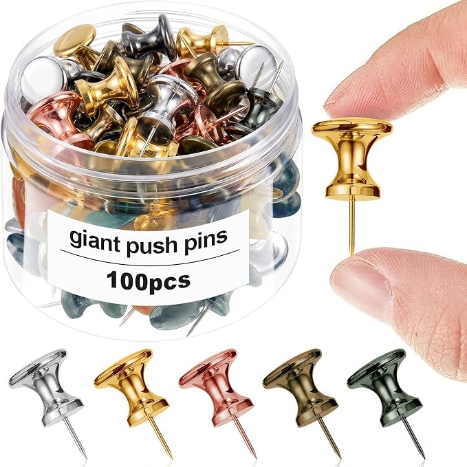 Outus 100 Pcs Giant Push Pins Large Thumb Tacks Metal Heads 1 Inch Jumbo Push by Outus