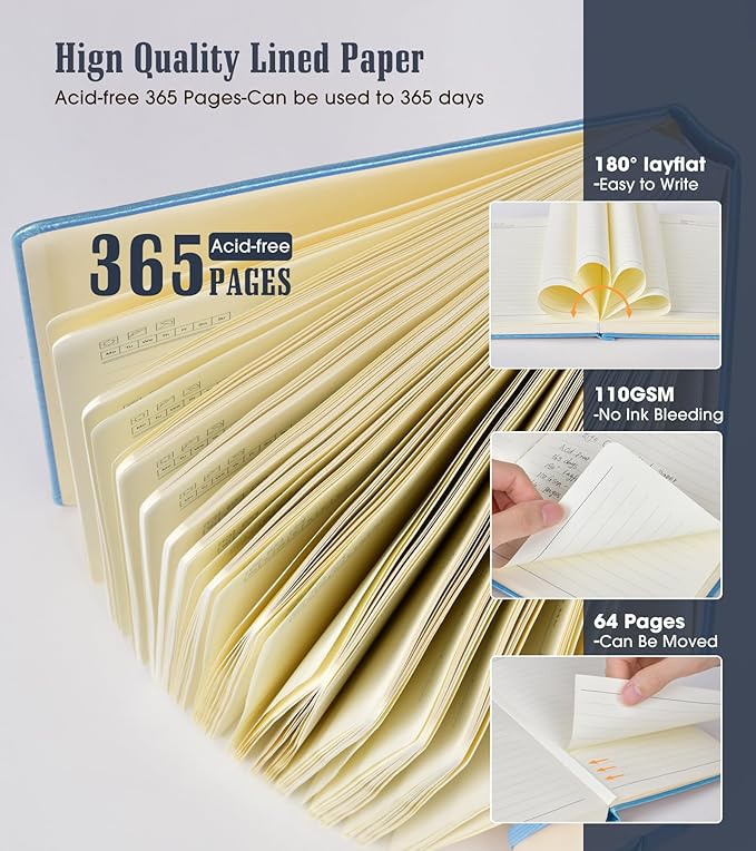 Lined Journal Notebook -365 Pages A5 Thick Journals for Writing College Ruled Notebook, Hardcover Leather Journal for Women Men, Daily Journal Notebook for Work, Note Taking, 100Gsm Lined Paper ( 5.75'' X 8.38'' Blue)-DeskLoop Office