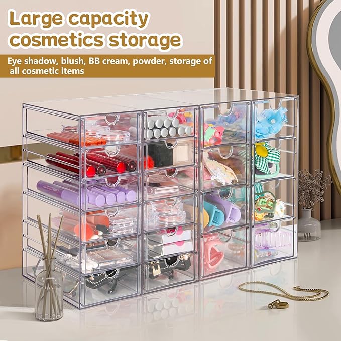 VZKAH Acrylic Organizer with Drawers | 20 Drawers 4 Sets | Desk Organizer and - Image 3