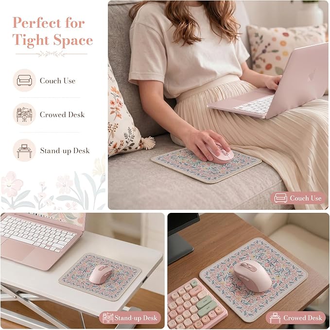 iCasso Aesthetic Small Floral Mouse Pad, Anti-Slip and Comfortable Cloth Mouse - Image 7
