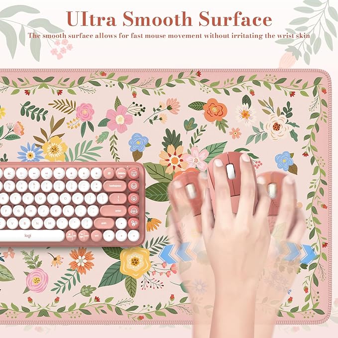 iCasso Floral Desk Mat for Keyboard and Mouse, Cute Gaming Mouse Pad XXL - Image 4