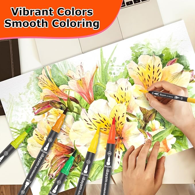 iBayam Dual Brush Marker Pens, 36 Colors Fine Tip Markers, Double Tip Brush Pens for Adult, Coloring Marker for Coloring Book, Cute School Supplies, Arts and Crafts Office Desk Supplies-DeskLoop Office