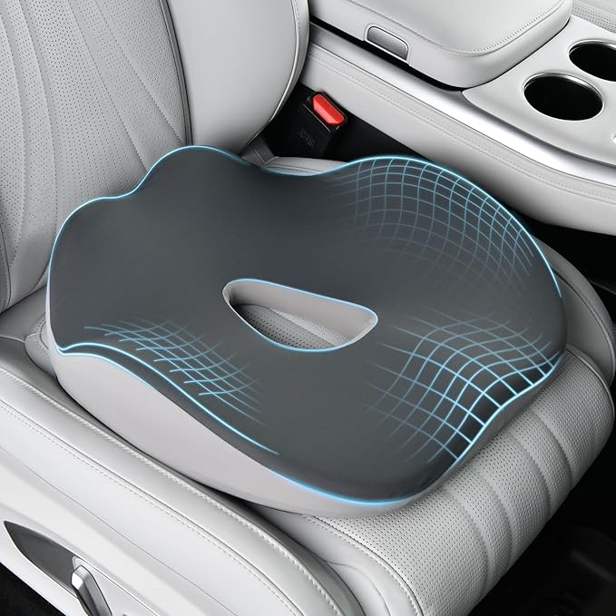 Coverado Car Seat Cushion for Car Seat Driver/Passenger, Memory Foam Seat Cushions for Office Chairs, Tailbone Pain Relief Cushion, Sciatica & Back Support Black&Gray-DeskLoop Office