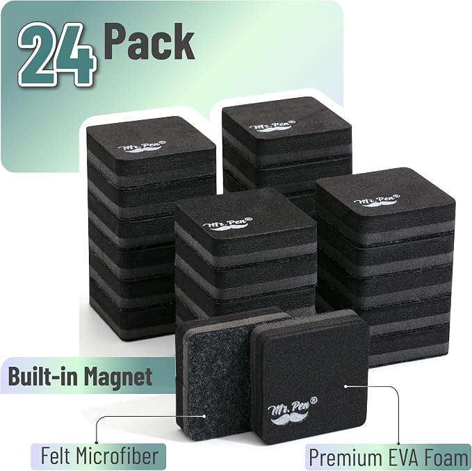 Mr. Pen- Mini Magnetic Dry Erase Erasers, 24 Pack | Black Small Magnetic - Image 2