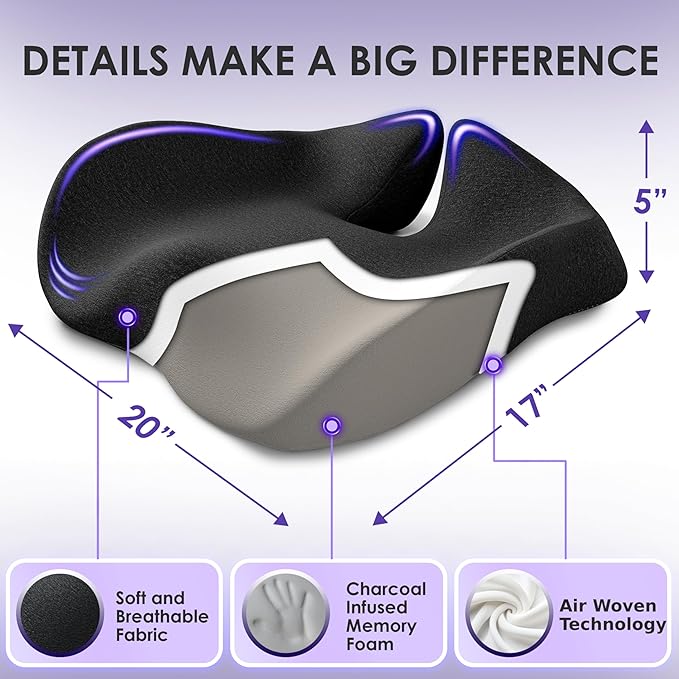 Pressure Relief Seat Cushion for Tailbone Pain – X Large Office Chair Cushion for Back Pain, Coccyx & Sciatica Pain Relief Pillow. Memory Foam Seat Cushions for Office Chairs + Extra Cover (Green)-DeskLoop Office