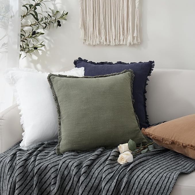 Foindtower Set of 2 Decorative Linen Fringe Throw Pillow Covers Boho Farmhouse - Image 5