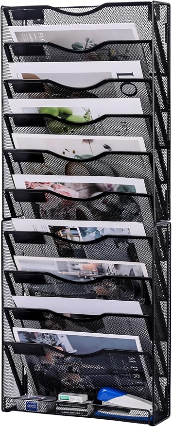 Solinxe 10-Tier Wall File Organizer, Mesh Mail Organizer Wall Mounted Paper by Solinxe