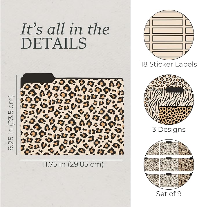 Steel Mill & Co. Set of 9 File Folders Decorative, Leopard | Thick Sturdy File - Image 3