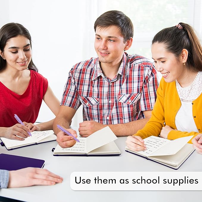 feela 12 Pack Notebooks Journals Bulk, Hardcover Notebook Classic Ruled Journal Set with Pen Holder for School Business Work Travel Writing, with 12 Black Pens, 120 GSM, 5.1”x8.3”, A5, Purple-DeskLoop Office