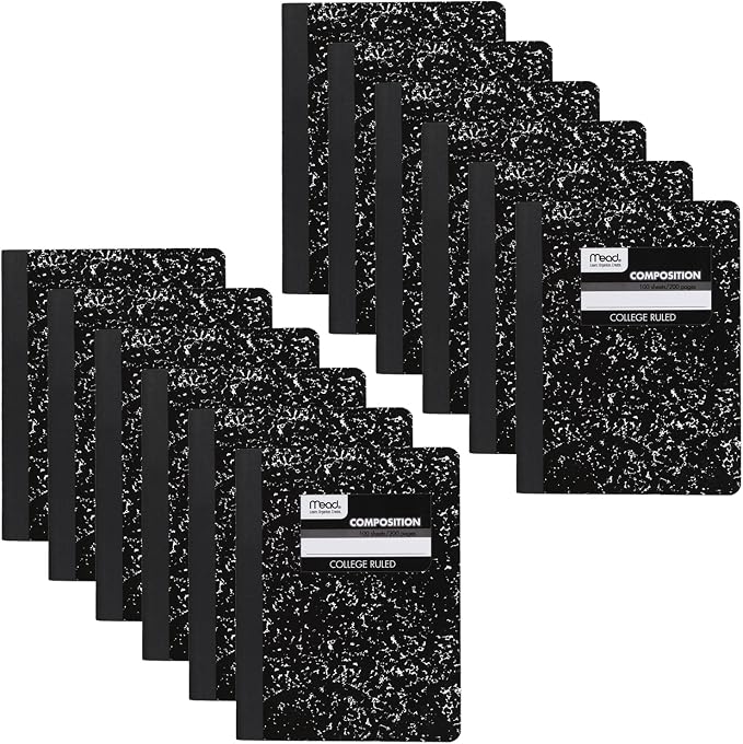 Mead Composition Notebook, 12 Pack, College Ruled Paper, 7-1/2" x 9-3/4" by Mead