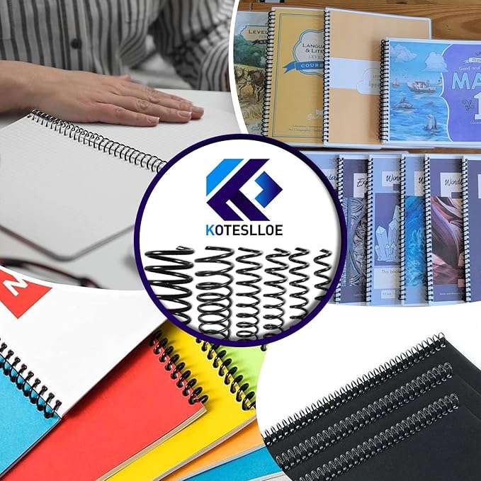 150 Pack Spiral Binding Coils, 4:1 Pitch Plastic Binding Coils Kit, 6 Different Sizes Spiral Coils for Binding 1/4", 5/16", 3/8", 1/2", 5/8", 3/4", Black Binding Spirals-DeskLoop Office