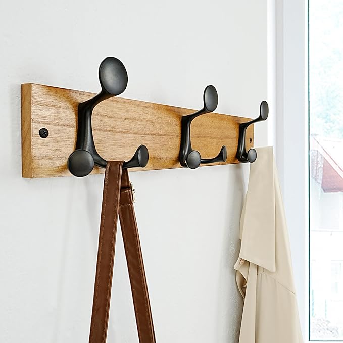 SKOLOO 17-Inch Light Brown Wood Coat Rack Wall Mount with 3 Triple Hooks - Ideal for Family Entrances, Classrooms, and Pet Supplies Storage - Perfect Coat Hooks for Wall-DeskLoop Office