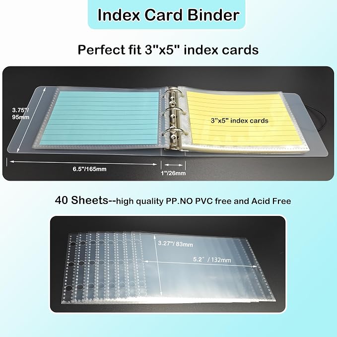 3x5 Index Card Binder with 40 Card Sleeves, Index Card Organizer - Image 2