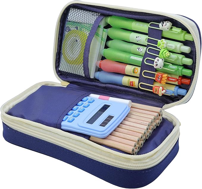 Large Capacity Pencil Case - Durable Zipper Aesthetic Pen Pouch, Big Storage Organizer for School, Office & Travel - Waterproof & Multi-Use (Blue)-DeskLoop Office