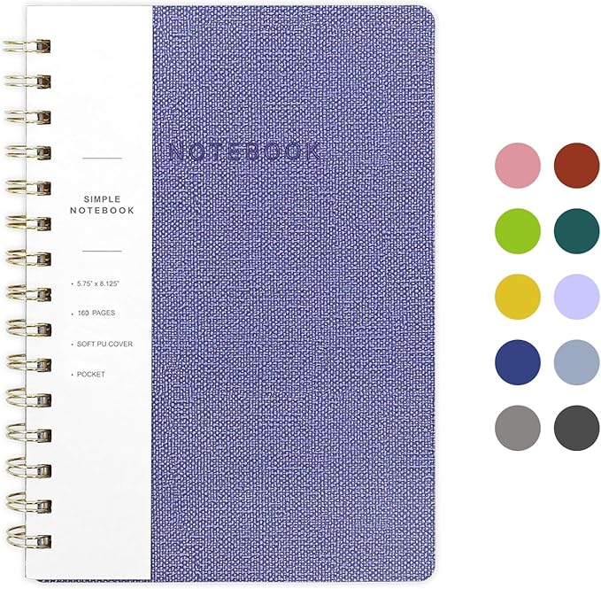 Spiral Notebook-6.10" x 8.19" College Ruled Journal with Inner Pockets and 160 Pages,PU Leather Cover Business Journal, Twin-Wire Binding Notebook Perfect for Office & Home School Supplies-DeskLoop Office