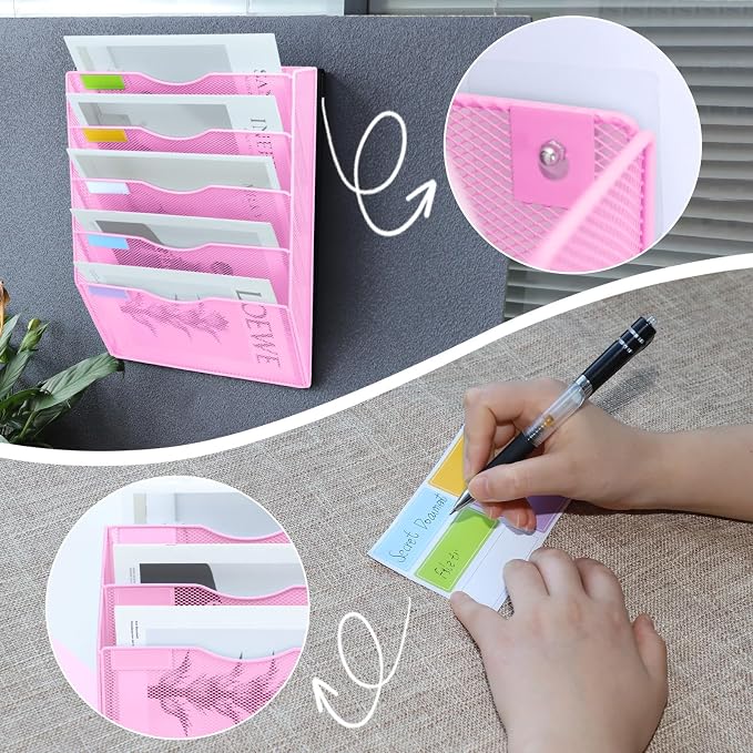 5 Pockets Mesh Wall File Holder Organizer Office Hanging File Folder Magazine - Image 4