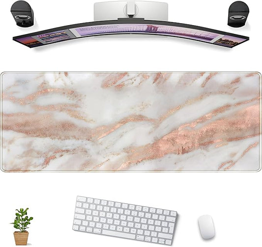 Cute Desk Mat Rose Gold Marble Mouse Pad Gaming XL Large Extended Desk Matt by DCJJM