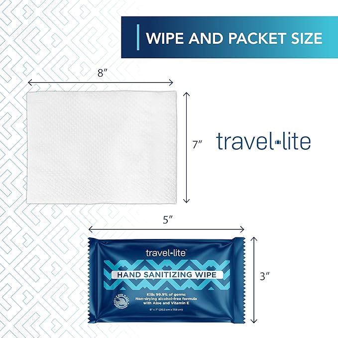 Travel Lite Alcohol-Free Hand Wipes with Aloe Vera and Vitamin E, Fresh Scent 200ct Individually Wrapped Travel Essentials Wipes for Adults and Kids