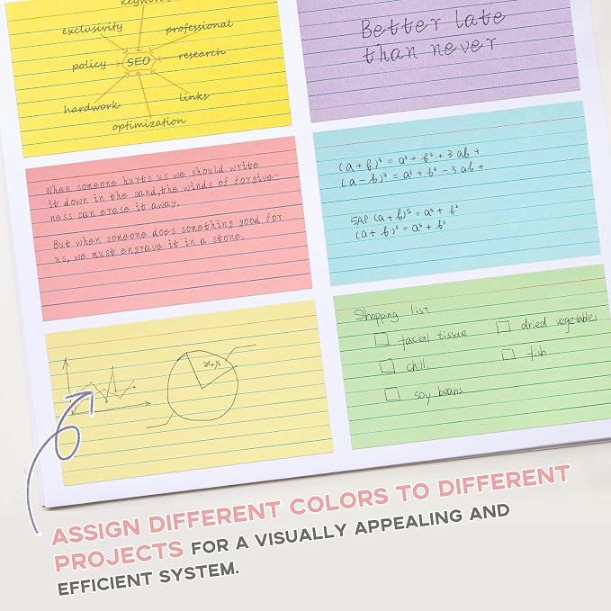 300PCS Colored Index Cards 4x6, Goefun Ruled Notecards, 6 Color Flashcards - Image 7