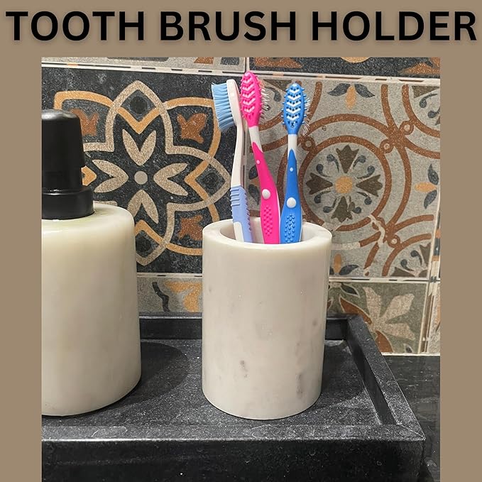 Natural Marble Pencil Pen Holder Stand for Desk, Makeup Brush Cup for Girls, Bathroom Tumbler Cup, Durable Office & Home Organizer Pencil Holder-DeskLoop Office