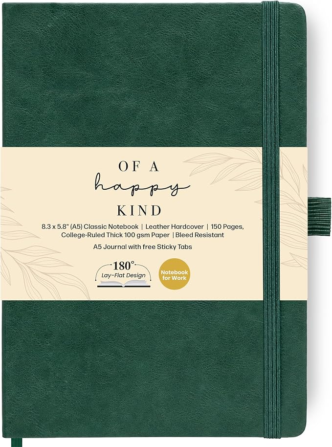 A5 Leather Bound Journal Green 5.8x8.3" Lined Notebook 300 Pages | Thick by Unknown