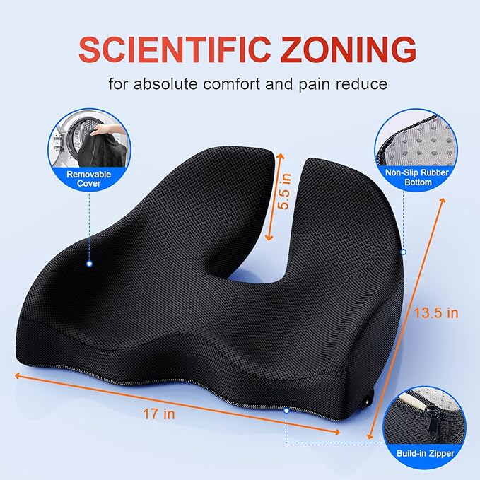 Benazcap Seat Cushion Office Chair Cushions Butt Pillow for Car Long Sitting, Memory Foam Chair Pad for Back, Coccyx, Tailbone Pain Relief for Gaming Chair and Car Seat-DeskLoop Office