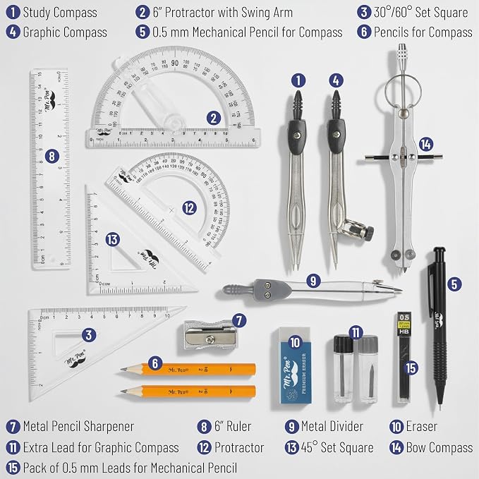 Mr. Pen- Geometry Set, 15 Piece Set - Image 2