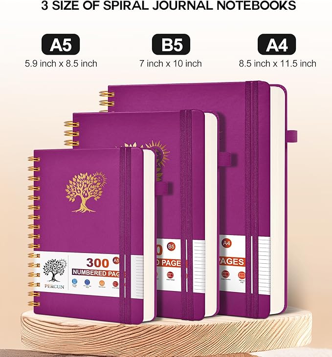 Large Spiral Notebook Journal for Women Men - 300 Numbered Lined Pages, College Ruled,B5 Hardcover Spiral Bound Notebook for School, Work, Note Taking, Writing, Leather Spiral Journal 7"x10"-DeskLoop Office