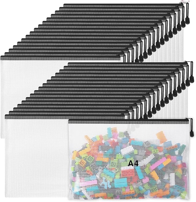 Jetec 32 Pcs Mesh Zipper Bags Toy Storage Bikini Organizer Bag Bolsas Para Guardar Trajes De Baño Waterproof Zipper Reusable Pouch Puzzle Multipurpose for Storage Office(Black,13 x 9.5 Inch)-DeskLoop Office