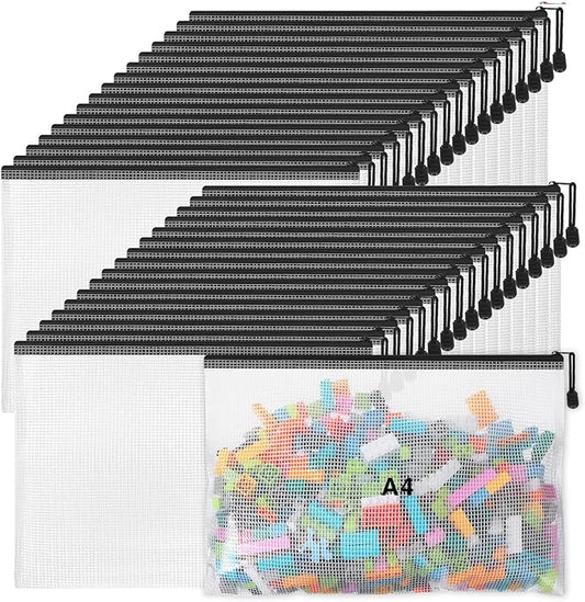 Jetec 32 Pcs Mesh Zipper Bags Toy Storage Bikini Organizer Bag Bolsas Para Guardar Trajes De Baño Waterproof Zipper Reusable Pouch Puzzle Multipurpose for Storage Office(Black,13 x 9.5 Inch)-DeskLoop Office