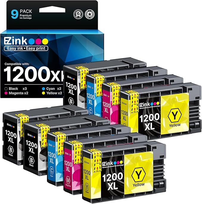 E-Z Ink Compatible Ink Cartridge Replacement for Canon PGI-1200XL PGI-1200 XL to Use with Maxify MB2720 MB2320 MB2120 MB2350 MB2050 MB2020 Printer (3 Black, 2 Cyan, 2 Magenta, 2 Yellow, 9 Pack)-DeskLoop Office