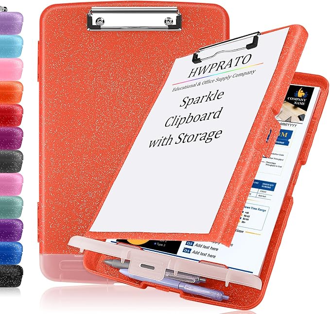 HWPRATO Glitter Clipboard with Storage, Clip Boards 8.5x11 with Pen Holder by Home