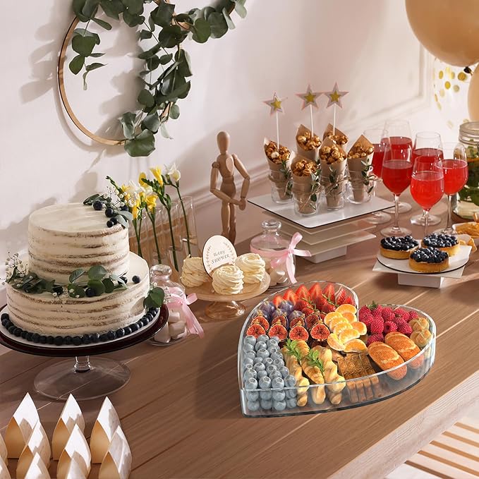 13.8" Acrylic Heart Shaped Charcuterie Tray, Reusable Serving Cake Candy Dish - Image 6