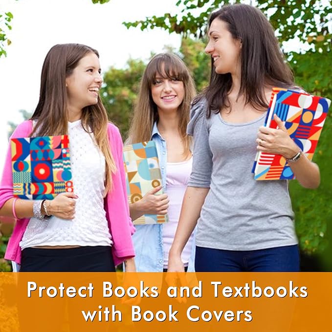 Geometric Pattern Book Covers, Feela 7 Pack Stretchable Jumbo Fabric Washable Durable Reusable Nylon Book Covers, for Hardcover Textbooks Notebooks up to 9”x11”-DeskLoop Office