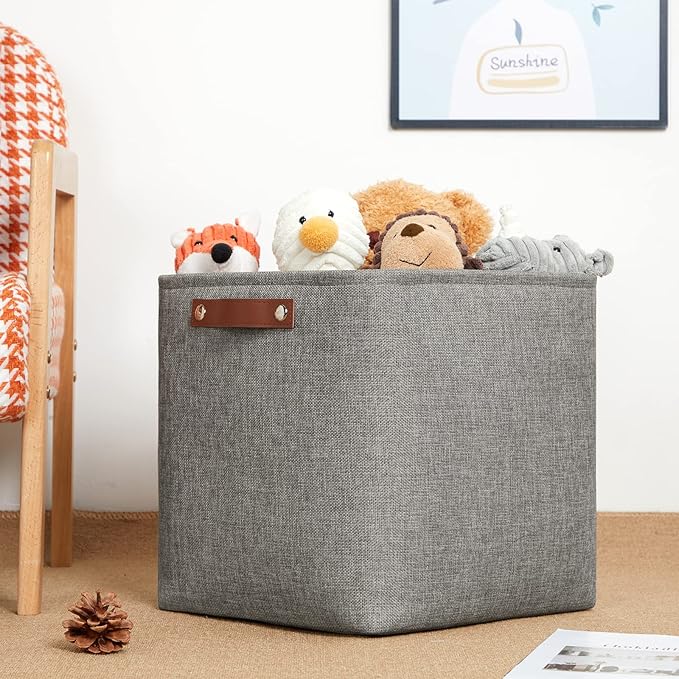 DULLEMELO 12 inch Cube Storage Bins, Large Collapsible Grey Storage Baskets for Square Cubes Organizing, Fabric Boxes Bins for Shelves Nursery Home Office Storage(4 Pack - 12" Grey)-DeskLoop Office