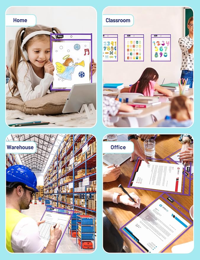 SUNEE 6 Packs Oversized Reusable Dry Erase Pocket Sleeves - Image 7