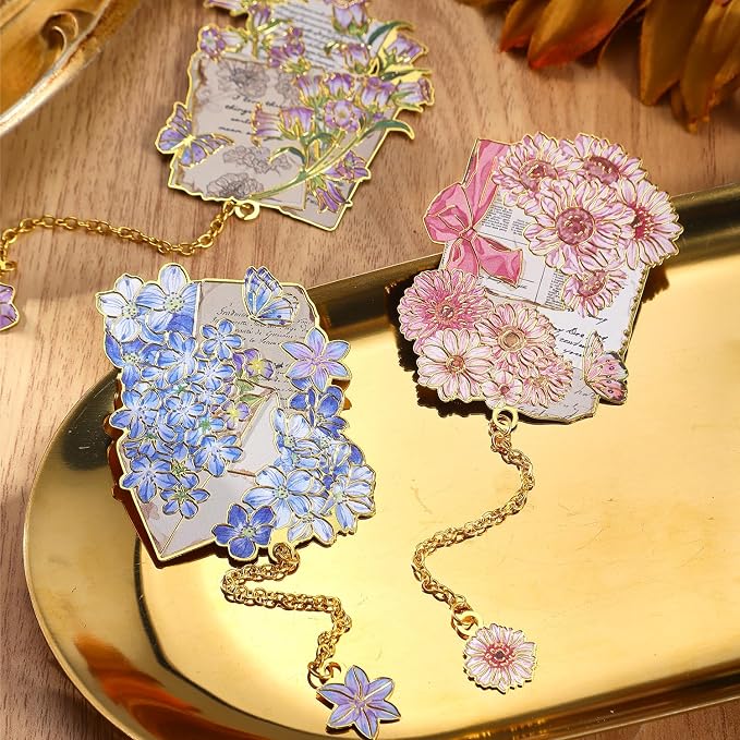 4 Pieces Metal Bookmark, Hollow Flower Book Mark - Image 3