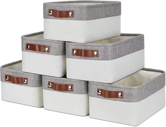 DULLEMELO Storage Baskets Bins for Organizing, Small Fabric Baskets for Shelves, Closets, Nursery, Home, Office, Empty Gift Baskets (6-Pack, Grey&White)-DeskLoop Office
