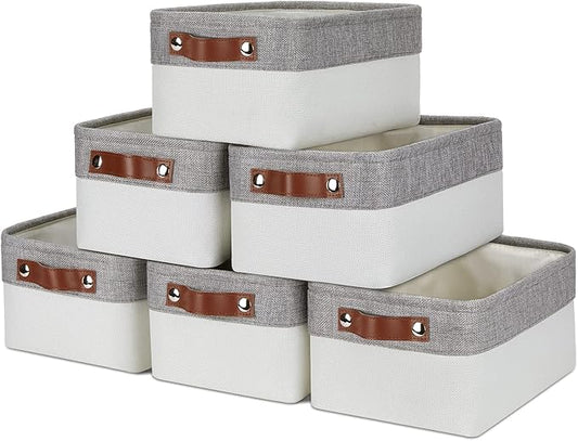 DULLEMELO Storage Baskets Bins for Organizing, Small Fabric Baskets for Shelves, Closets, Nursery, Home, Office, Empty Gift Baskets (6-Pack, Grey&White)-DeskLoop Office