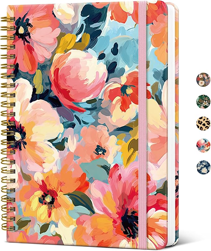 Lined Spiral Journal Notebook for Women, Cute A5 College Ruled Hardcover Notebook for Work & Note Taking, Aesthetic Pretty Journal for Writing, 140 Pages, Pastel Garden-DeskLoop Office