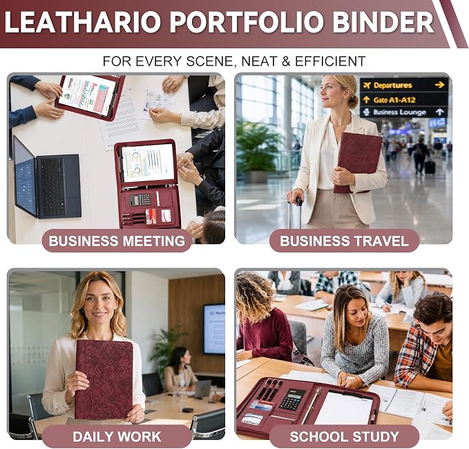 Leathario Portfolio Binder, Includes 5 Sheet Protectors and a Pen, 13 Inch - Image 7