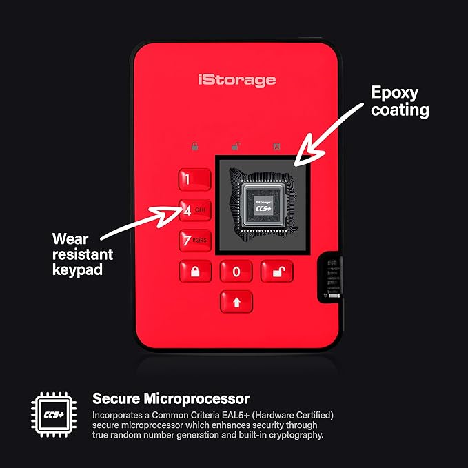 iStorage diskAshur2 HDD 2TB Red | Secure portable hard drive | Password protected | Dust & water resistant | Hardware Encryption-DeskLoop Office