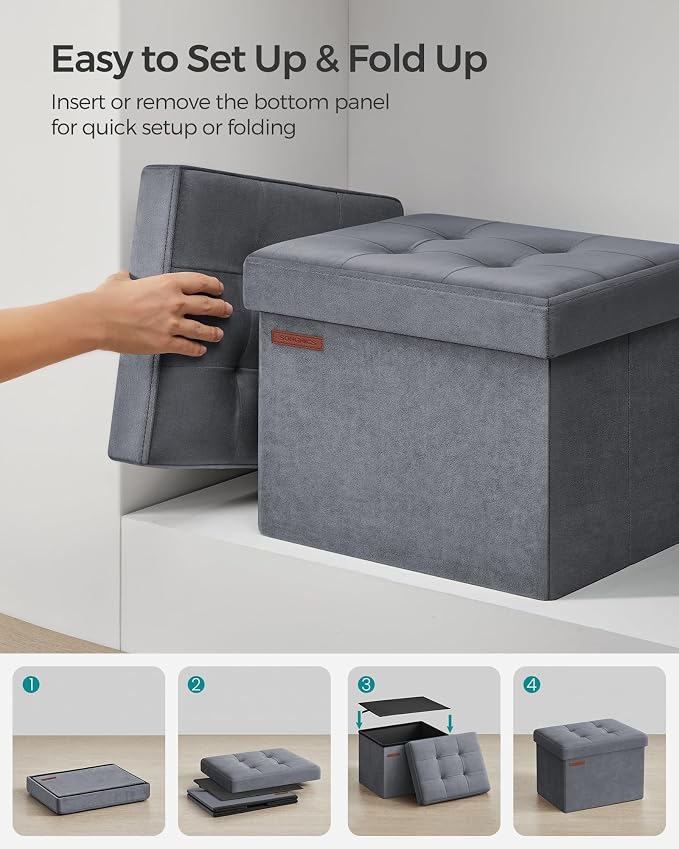 SONGMICS Storage Ottoman, Foldable Small Ottoman Foot Rest, 12.2 x 16.1 Inches - Image 7