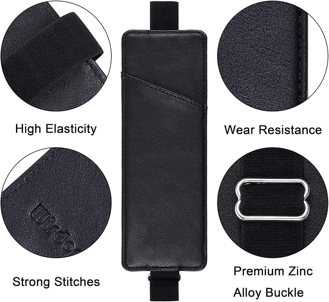 Wisdompro Adjustable Elastic Band Pen Holder, 2 Packs PU Leather Pencil Holder - Image 5