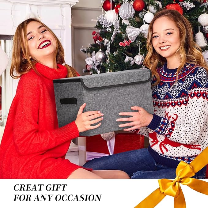 Large 42 Quarts Fabric Storage Bins with Lids [2-Pack] Linen Collapsible Foldable Storage Cubes, Closet Organizer Containers boxes with Handles for Home Office (16.7 x 12 x 12, Gray)-DeskLoop Office