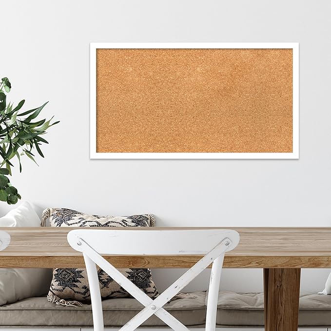 Amanti Art Natural Cork Board for Wall, 15x27 Vision Board with White Frame, Medium Corkboard Office Decor for Home Organization, Modern Corkboard Pinboard to Display Items for Home Organization in-DeskLoop Office
