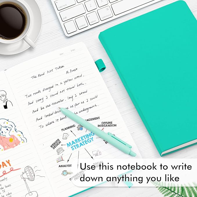 feela 5 Pack Notebooks Journals Bulk, Hardcover Notebook Classic Ruled Lined Journals with Pen Holder for Women Girls School Business Supplies, with 5 Black Pens, 120 GSM, 5.1”x8.3”, A5, Aqua-DeskLoop Office