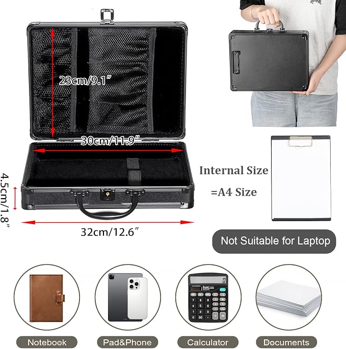 Clipboard Storage Box with Key Lock and Handle, 12x9 Inch Aluminum Clipboard - Image 3