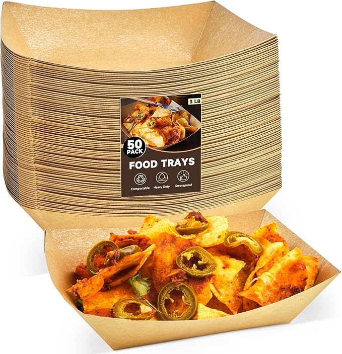 ZORRITA Paper Food Trays, 3 Lb, 50 Pack, Disposable | Kraft Taco Holder Party by ZORRITA